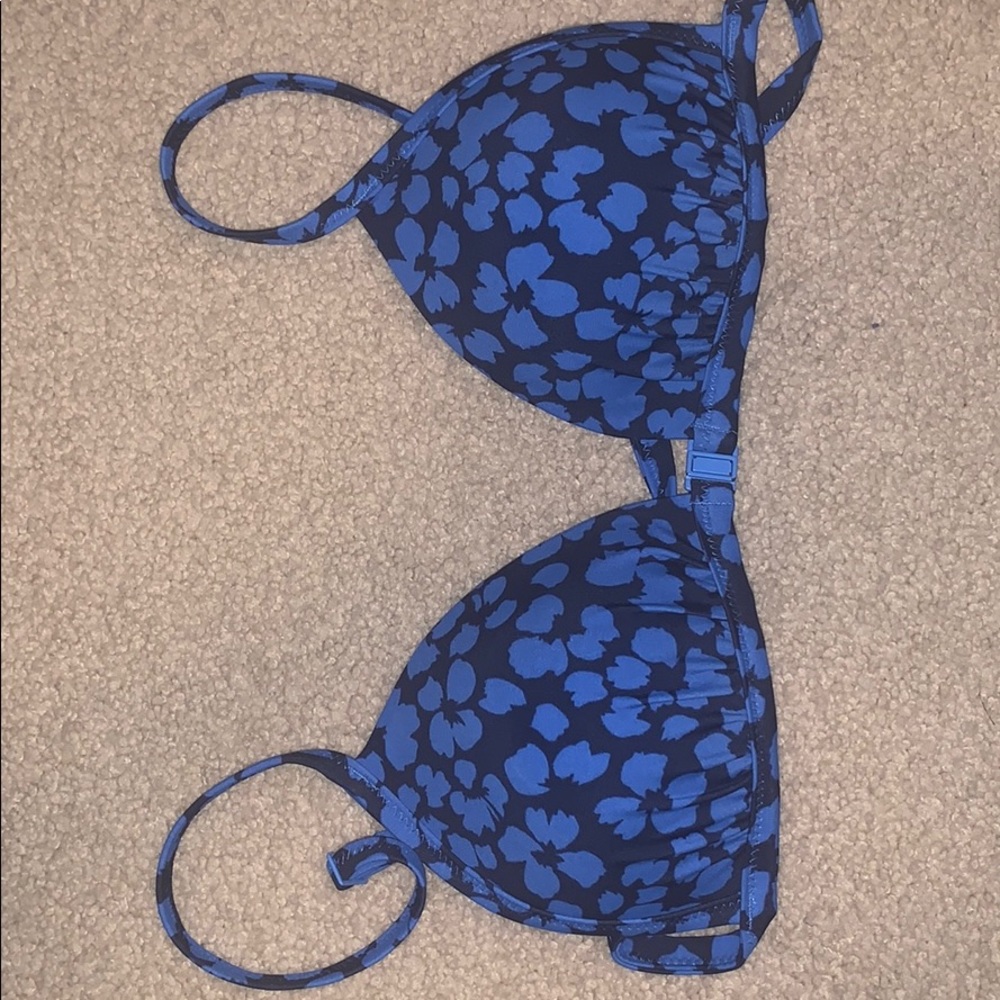 Aerie Floral Royal Blue And Navy Triangle Bikini
